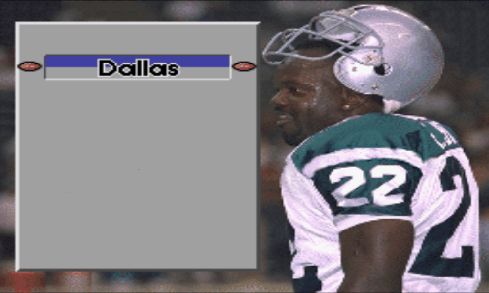 Virtual Emmitt Smith with his helmet up - Image from Emmitt Smith Football for the SNES