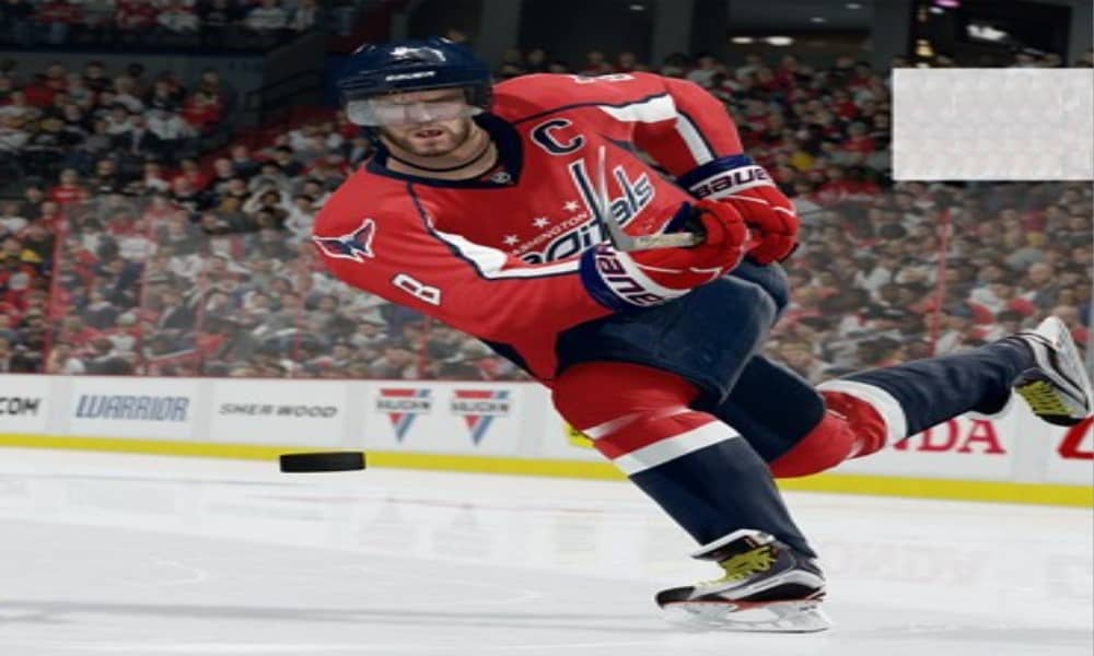 Virtual Alexander Ovechkin shooting the puck - Image from NHL 17 for the Xbox One