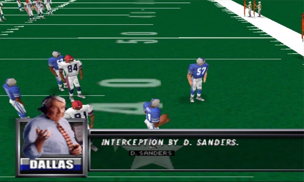 Virtual Deion Sanders post-interception - Image from Madden Football 64 for the Nintendo 64