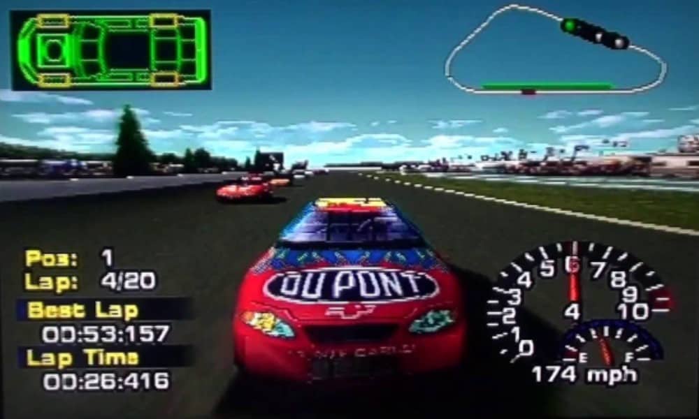 Virtual view of Jeff Gordon's #24 Race car - Image from NASCAR Thunder 2002 for the PlayStation