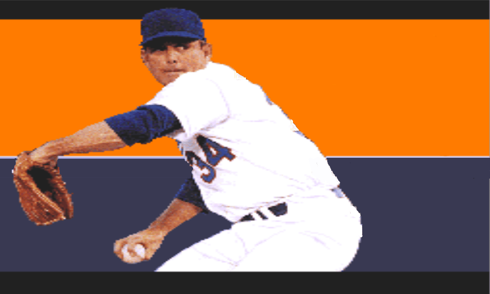 Virtual Nolan Ryan winding up for the pitch - Image from Nolan Ryan's Baseball for the SNES