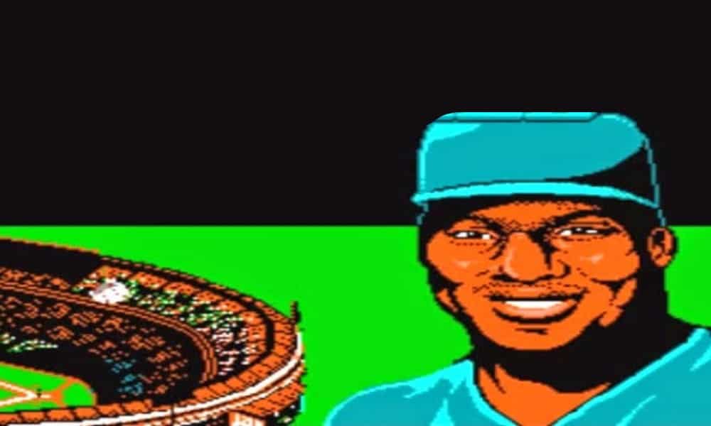 Virtual Bo Jackson smiling above a baseball field - Image from Bo Jackson Baseball for the NES